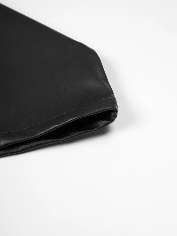 EAM High Waist Black Denim Pu Leather Colored Block Pants Loose Trouser Womens Fashion Trend Spring and Autumn 2024 1DF7700 241209