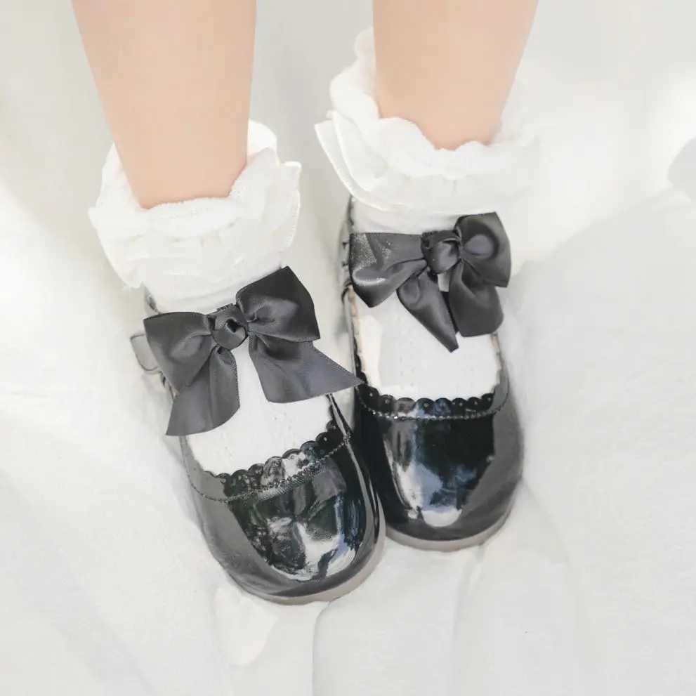KIDSUN Fashion White Bow Kids Leather Shoes Childrens Girl Princess Par Shoes Flat Rubber Non-slip Wearable Dress ShoesXJ241209