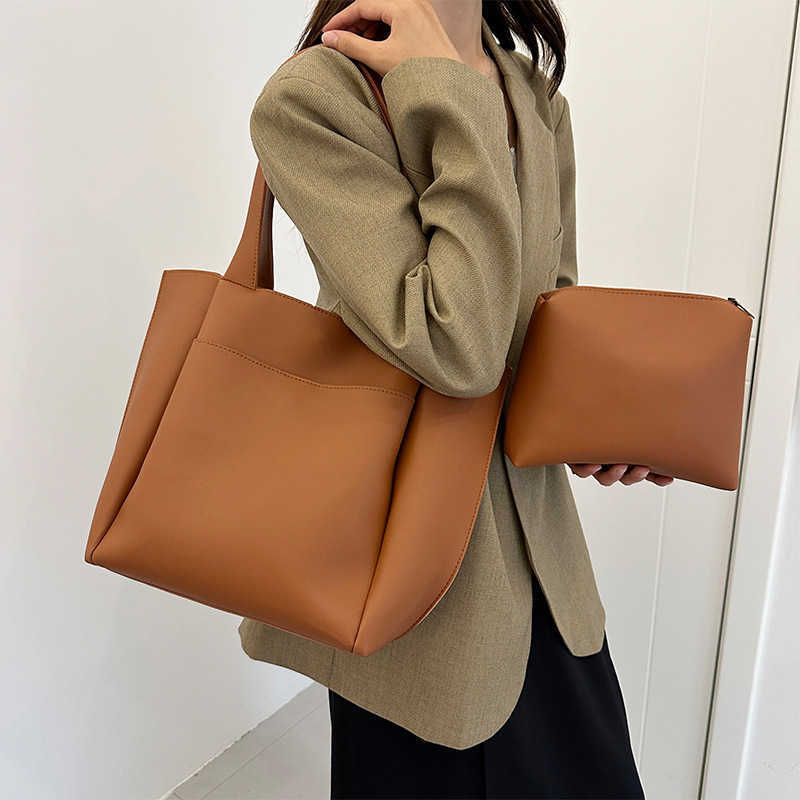 Mother and Child Bag Simple Commuter Shoulder Bag Large Capacity Tote Bag Versatile Soft PU Underarm Bag Can Be Added 241215