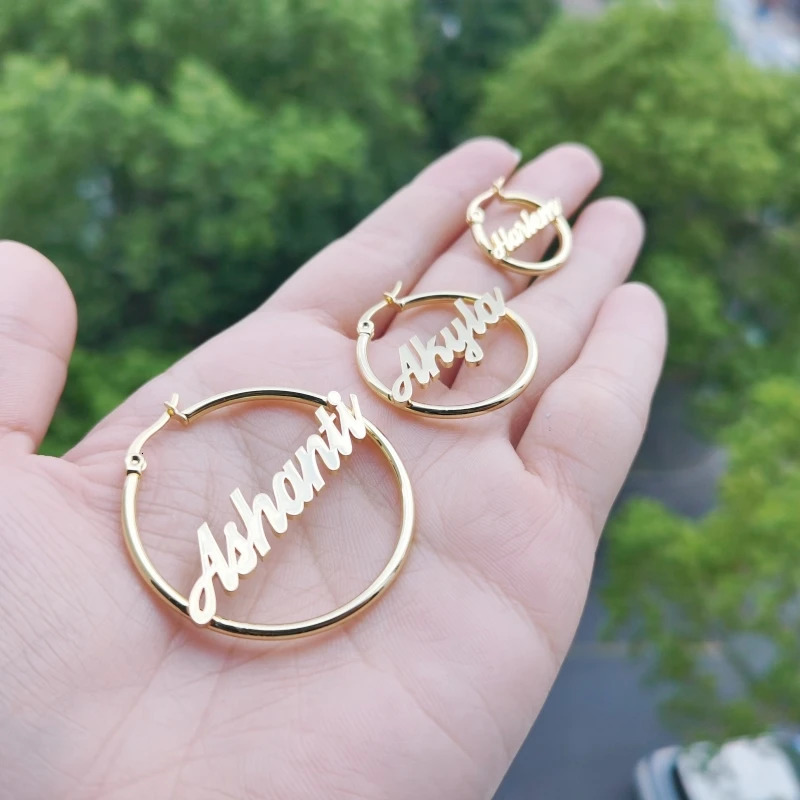 Leeche Customized Name Earrings Round Hoops Personalized Stainless Steel Letter Earrings 241209