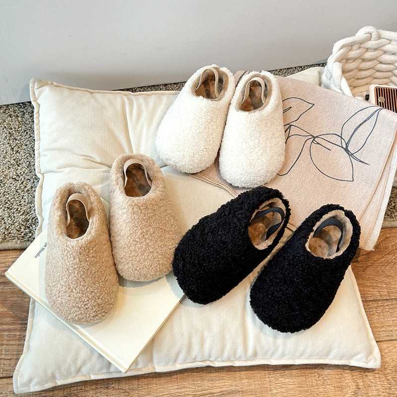 Winter Children Flat Shoes Leisure Fluffy Cover Toe Slip-on Kids Loafers Unisex Light Flexiable Warm Chic Boys Girls Shoe 23-34XJ241209