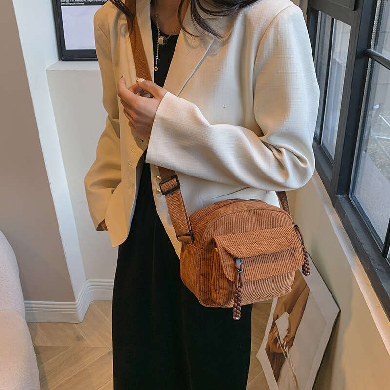 Corduroy Spring New Fashionable Solid Color Casual Cloth Campus Style Female Single Shoulder Crossover Small Bag Trendy Fashion Quality Classic B1
