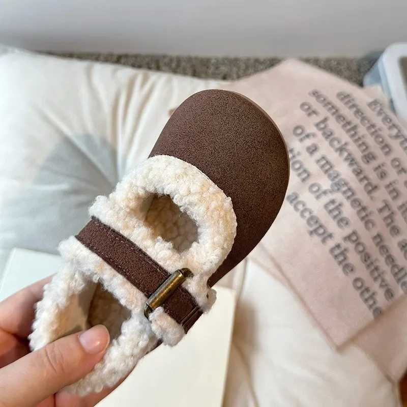Children Winter Cotton Shoes Kids Thick Warm Plush Fur Shoes Simple Buckle Girls Moccasin Shoes Anti-Slippery Autumn 2024 NewXJ241209
