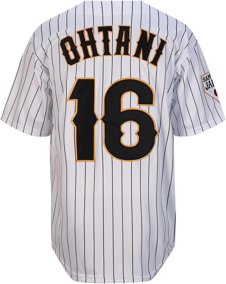 Mens Ohtani 16 ed Japan Baseball Jerseys White Black Pinstriped Shirts Free shipping