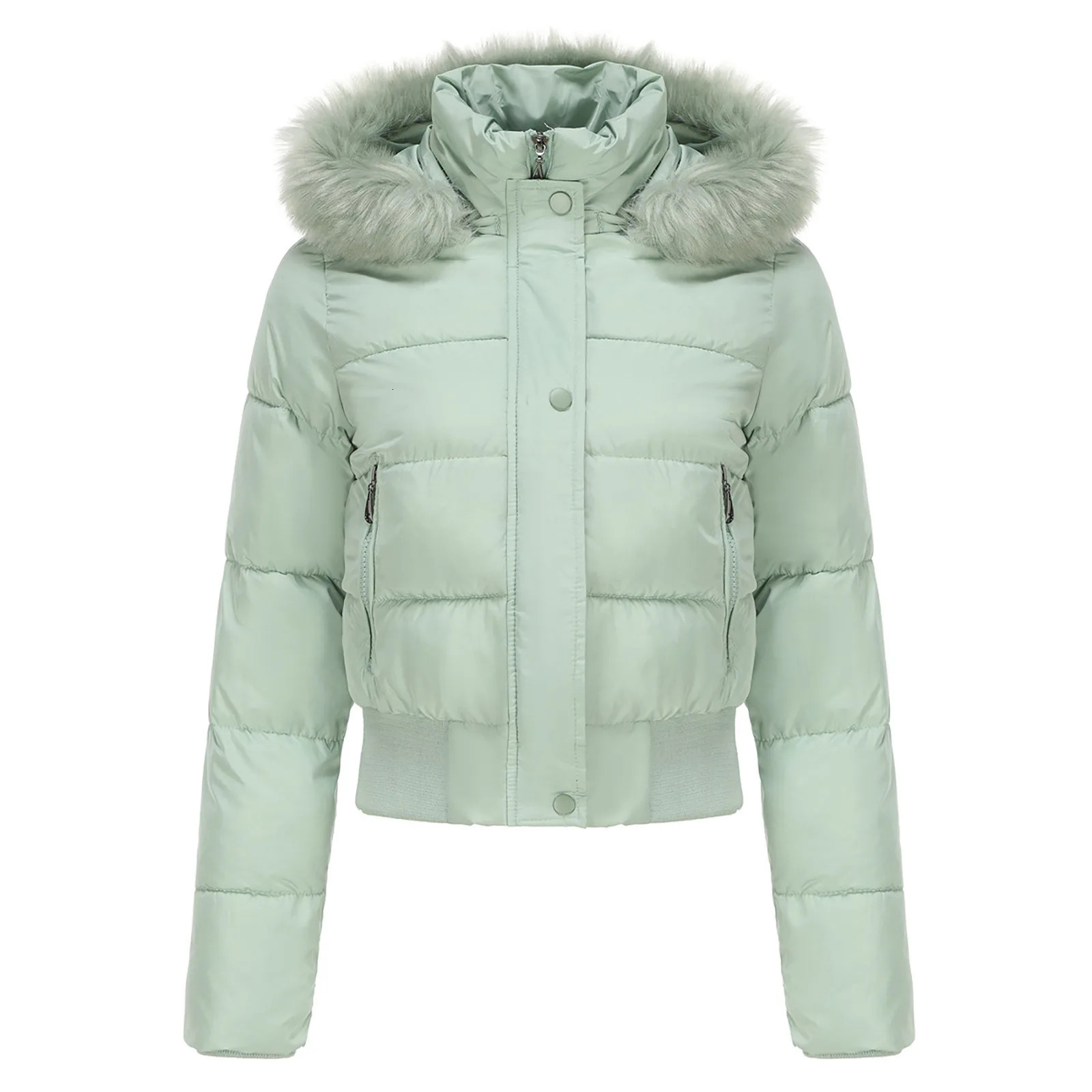 2024 Winter Fashion Womens Short Cotton Lined Jacket Wool Hoodie Thick Fur Collar Warm Student Coat 241209