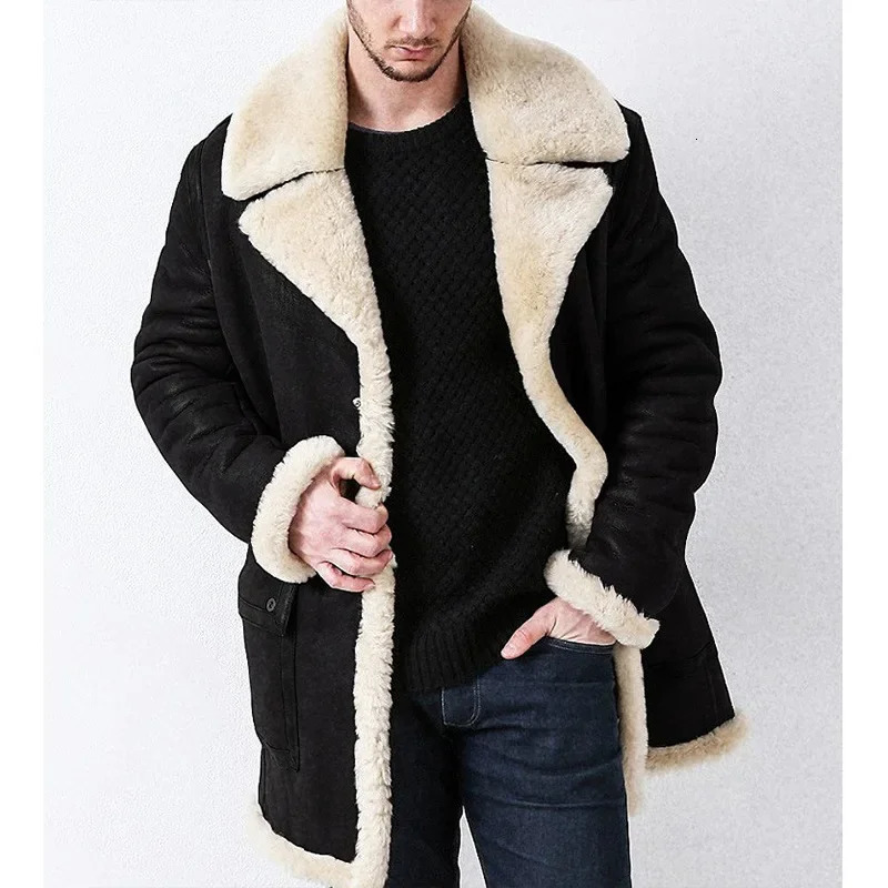 Genuine leather mens jacket style wool mid length with unique collar for autumnwinter warm clothing 241209