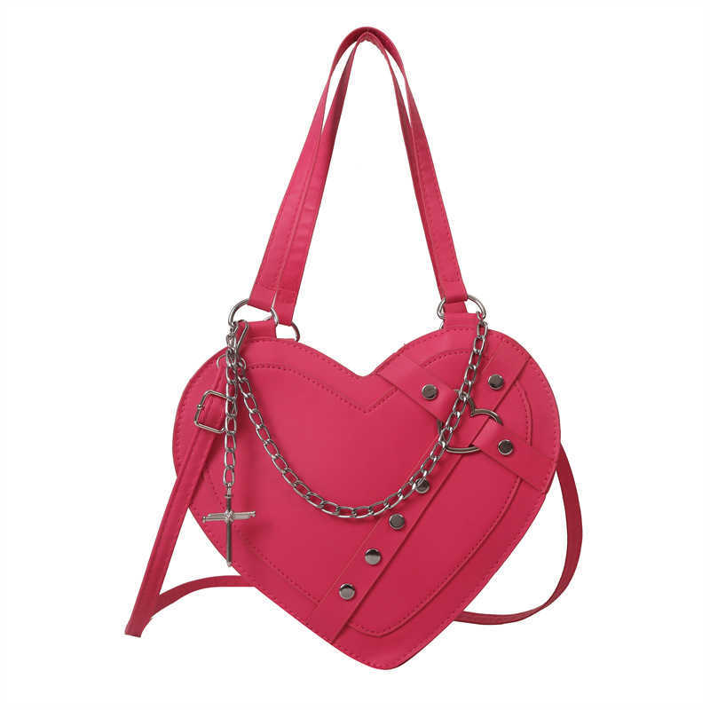 Peach Heart Rivet New Trendy Fashion Personality Spicy Girl Chain Handheld Cross Shoulder Underarm Love Bag for Women