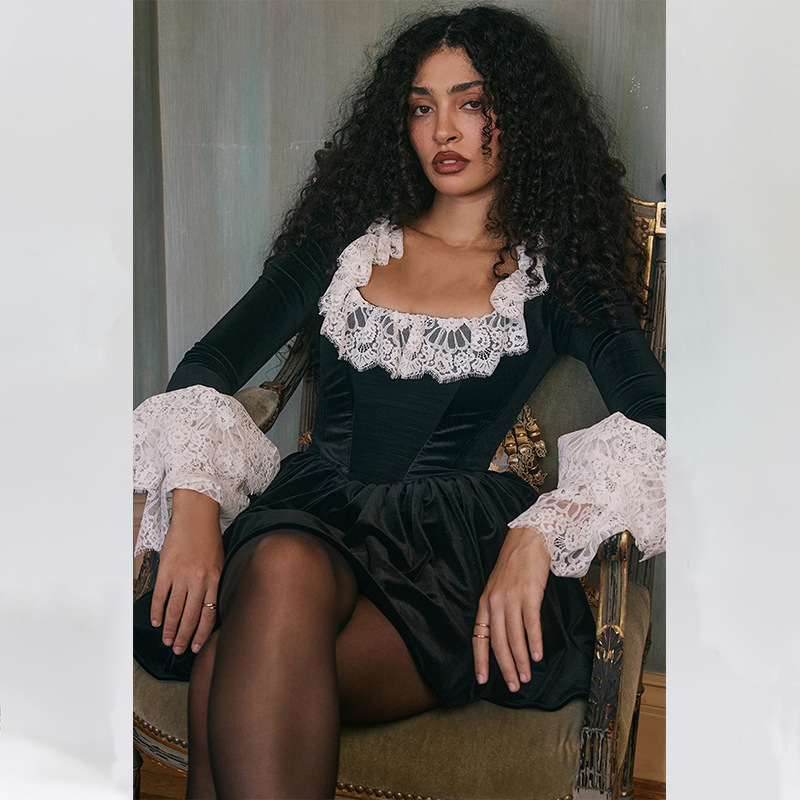 Women's Autumn New Lace Dress Women Slim Fit High Waist Slim Long Sleeve Knitted Short Skirt Luxury Letters Knitted Tank Dress Women