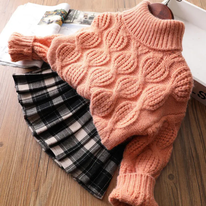 Milancel Kids sweaters Turtleneck Girls Knitwear Chidren Pullover warm Kids bottom tops 241210