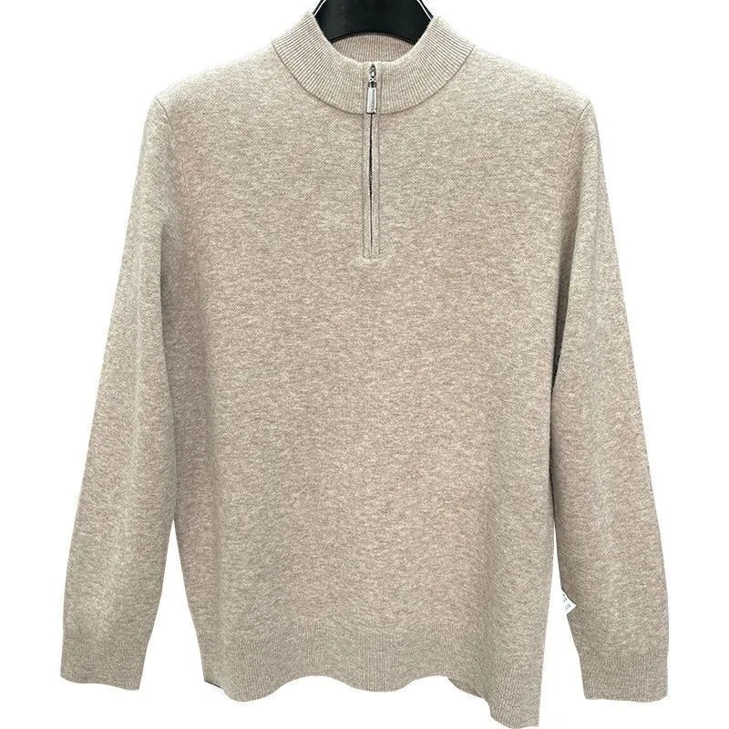 Business Half Zipper Warm Winter Men Sweater Thickened Solid Color High Quality Korean Streetwear Fashion Tops Pullovers 241209