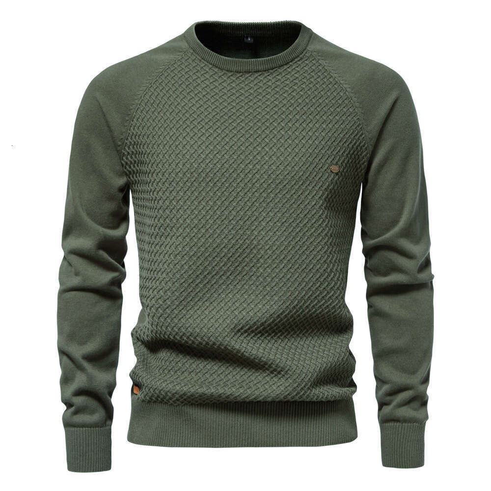 2024 autumn and winter new cotton men's pullover solid color raglan sleeve knitted sweater