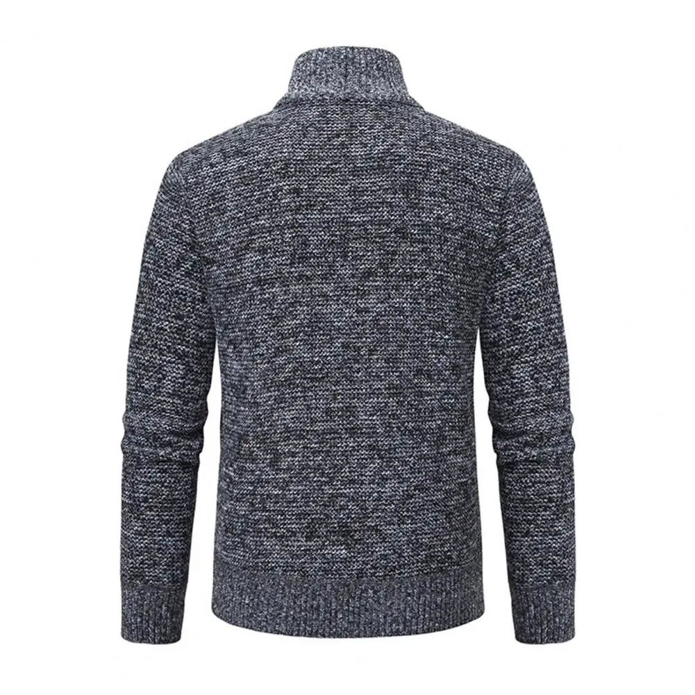 Men Spliced Cardigan Mens Thickened Knitted Sweater Coat with Pockets Warm Zipup Plush Jacket for Fall Winter Stylish Stand 241202