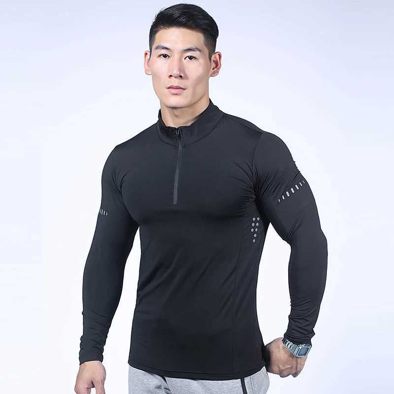 2024 new mens compression running T-shirt tight fitting long sleeved sportswear training jogging gym fast drying sportswear W250111