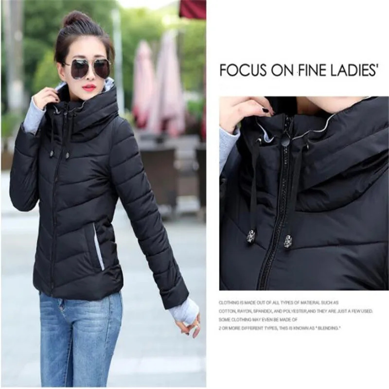Womens Cotton Coat Short Outwear Standing Collar Zipper Jacket Drawstring Slim Multicolor Winter Small Tops Warm Handguard 241209