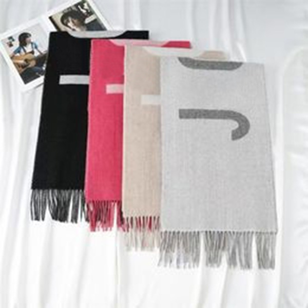 Designer Scarf Woman Cashmere Thickened Warm Fashion Scarf Autumn Winter Wool Black Grey Peach Cream Solid Color 2024 New Scarf