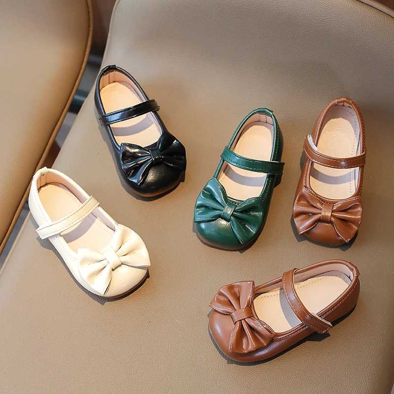 Girls Flat Shoes Bowknot Pu Leather Par Four Seasons Children Princess Shoe 21-35 Solid Color Sweet Round Toe Kids Mary JanesXJ241209