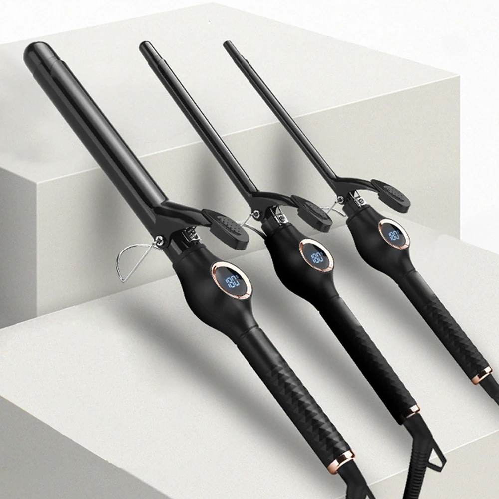 Professional Curling Iron Wand LCD Temp Display Ceramic Instant Heating Hair Curler 9/13/25mm Barrel 200°C Salon Styling Tools 241209