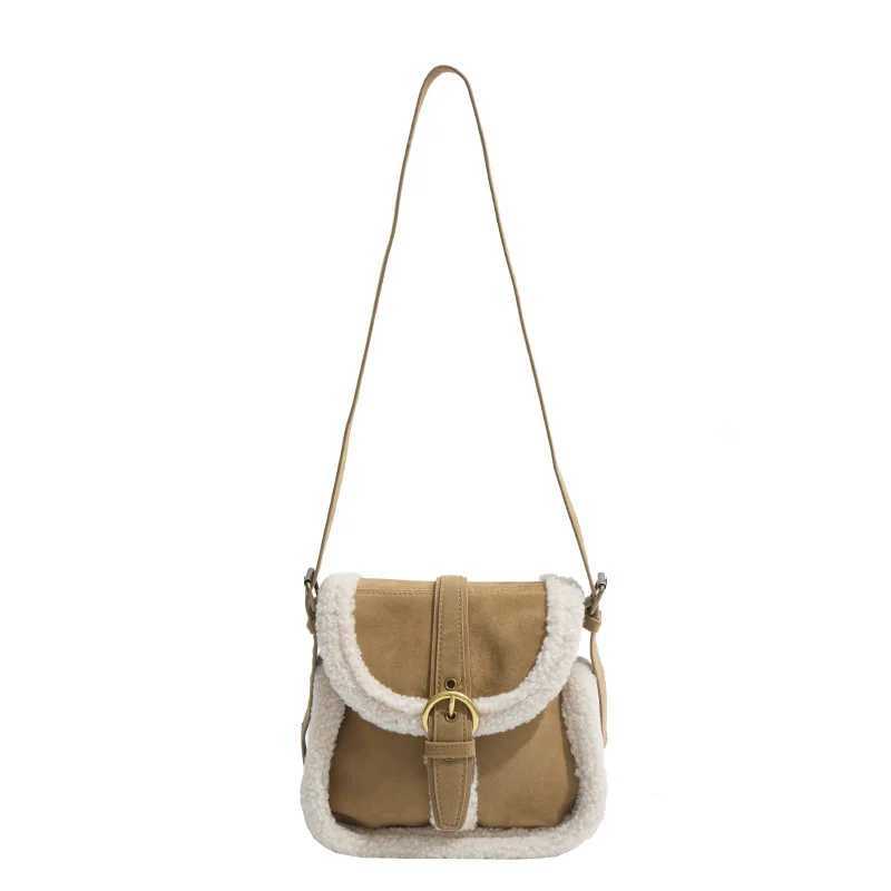 Plush bag for women new fashion niche design matte retro shoulder cross body womens small square bag Z241210