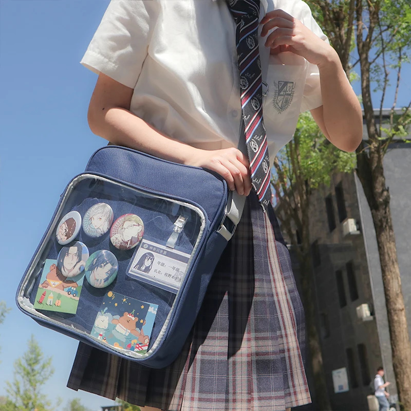 Harajuku JK Ita Bag Cross Body Girl Japanese Transparent Shoulder Bag Teen Female Anime Little Blue Uniform Bag241209