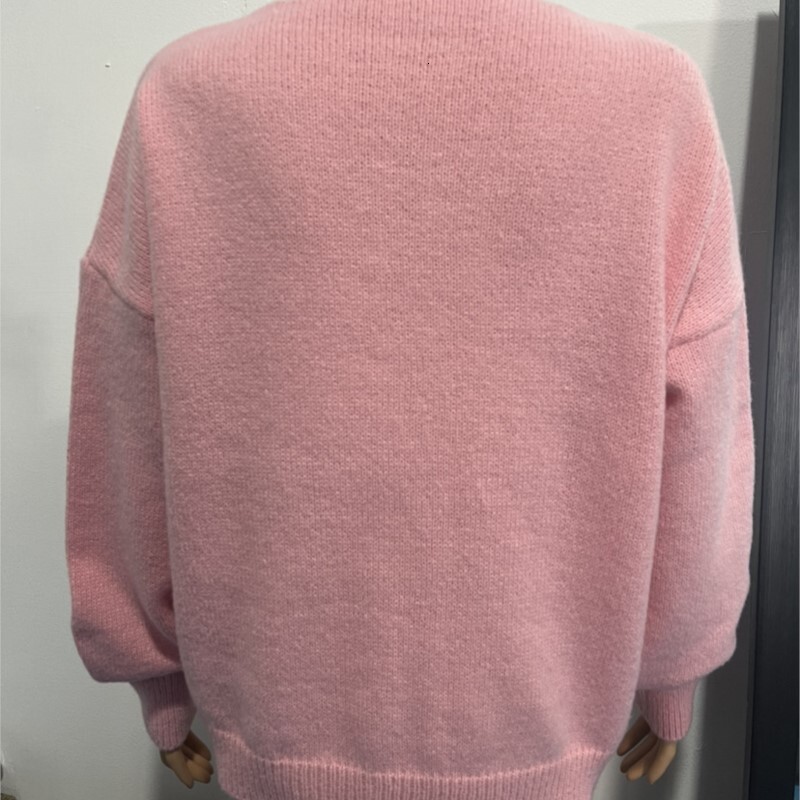 European American Fashion Autumn And Winter New Round Neck Long Sleeved Top Pink Lace Up Sweater Lazy Style Cardigan