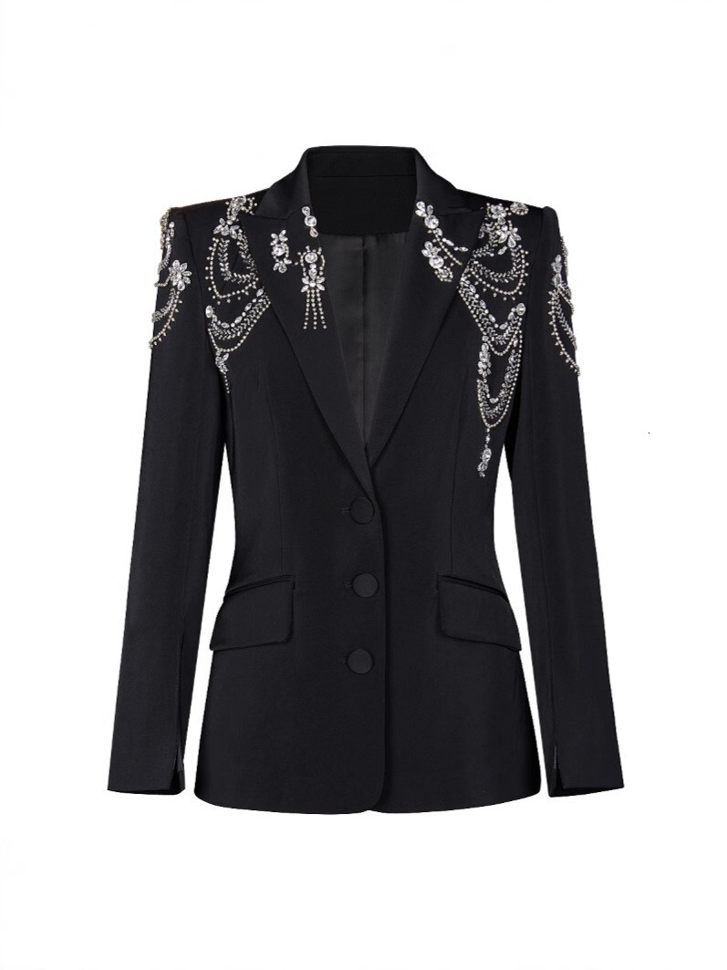 HIGH STREET Newest 2025 Designer Jacket Women's Double Breasted Rhie Dias Beaded Long Blazer Dress