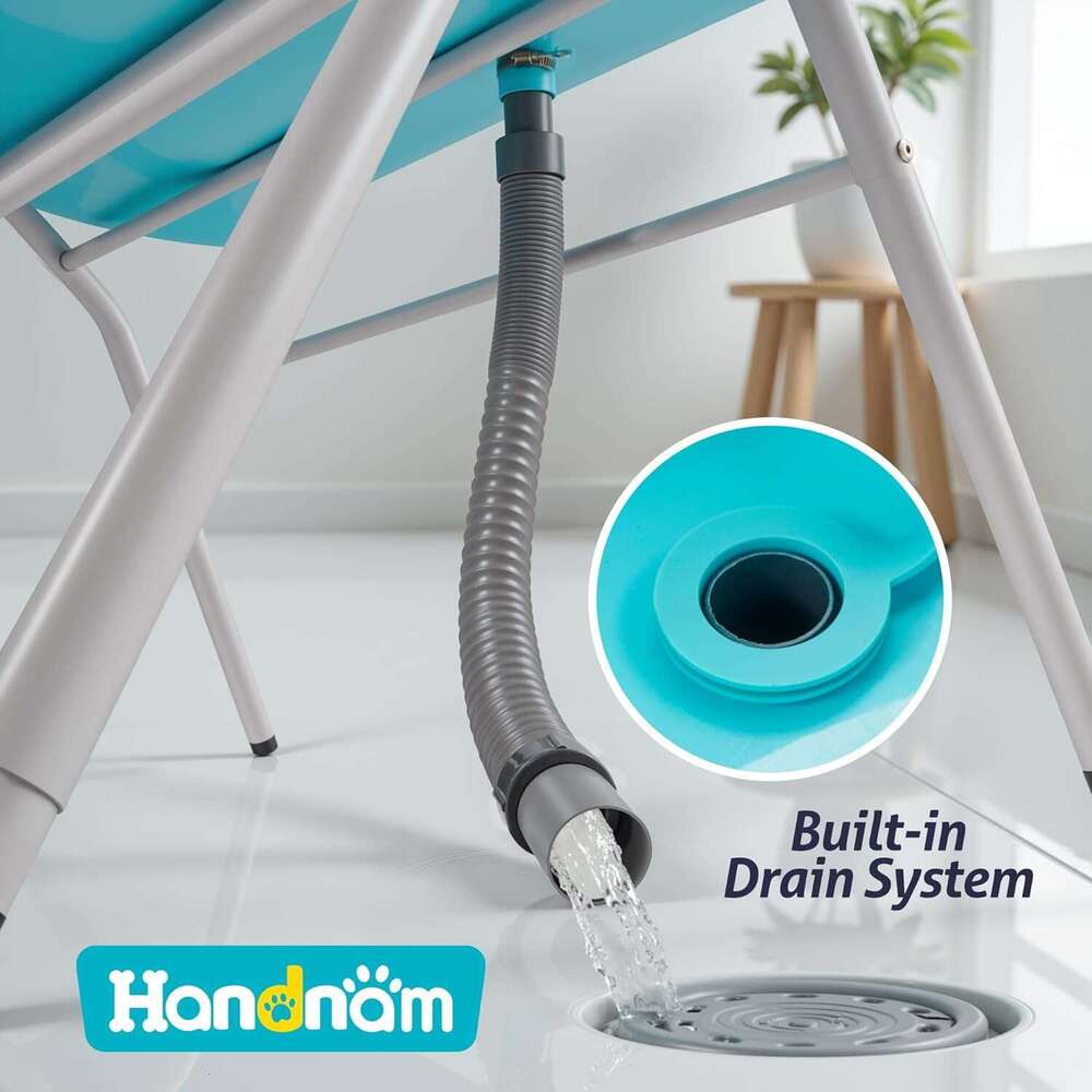 Handnam Tub, Portable Washing Bathing Station, Elevated Foldable Dog Bath Shower Grooming, 4 Adjustable Height Pet Tub for Small Medium Size Dogs, Ind