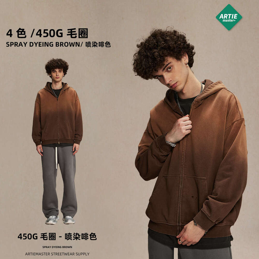 2024 Autumn/Winter Trendy Brand Spray Dyeing Used Zipper Hoodie Washed Retro Cardigan Men's and Women's Jacket