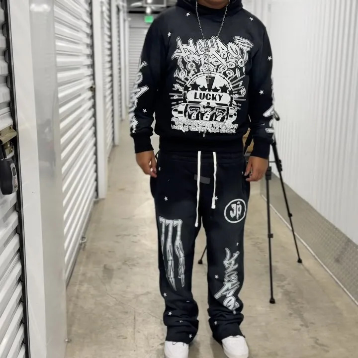 JP Men Women Hoodies Sweatpants Two Piece Y2k Harajuku Gothic Tracksuit Sets Cotton Loose Casual Sportswear Streetwear Clothing 241209