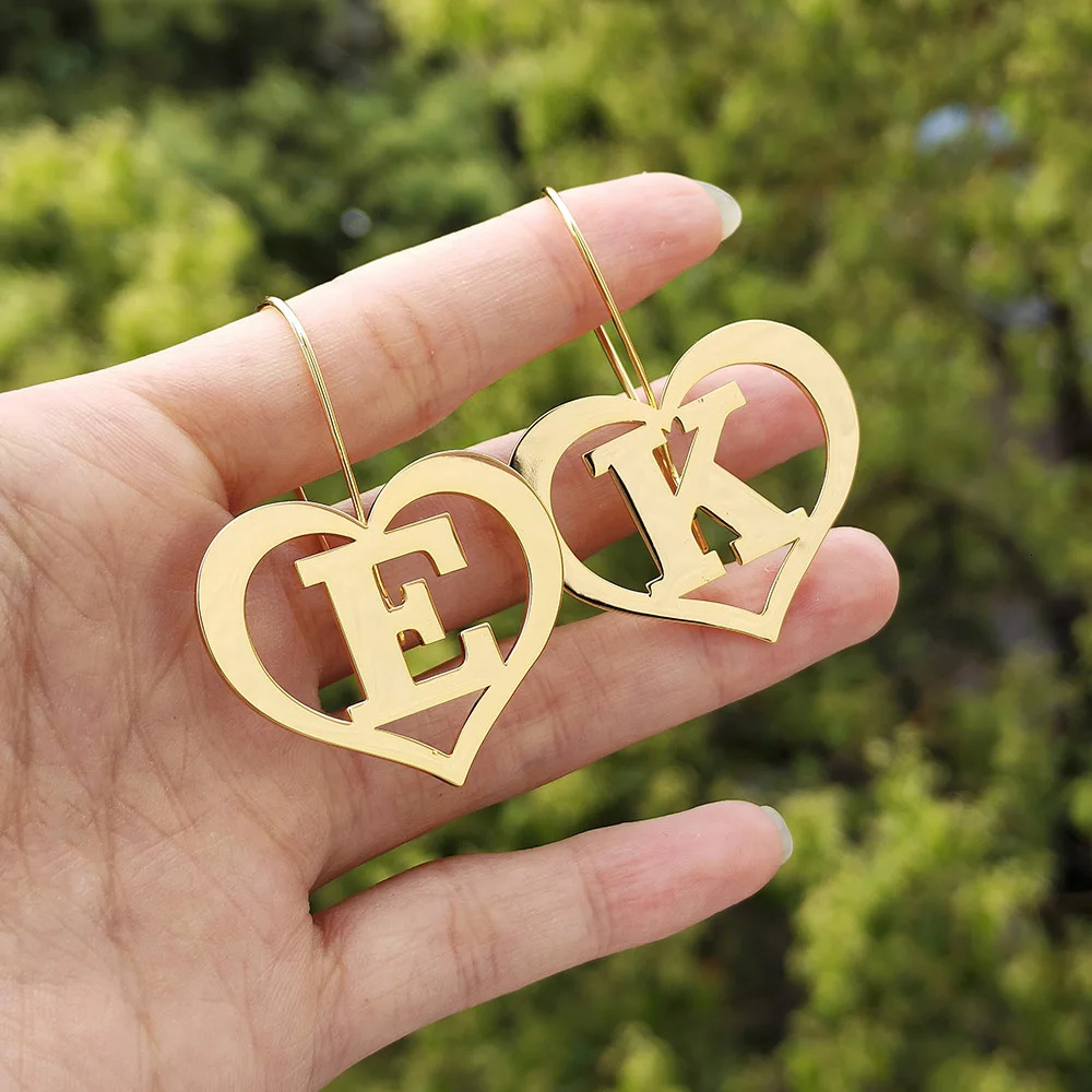 Customized A-Z letter heart-shaped earrings personalized initial trend of long earrings party punk jewelry gifts 241209
