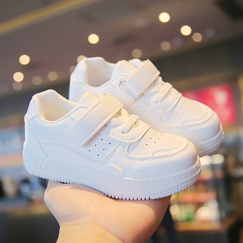 Infant Kid's Leather White Kids Shoes For Boys And Girls Fashion Children Casual Shoes Non-slip Sneakers Sizes US5.5C-US6Y 000512