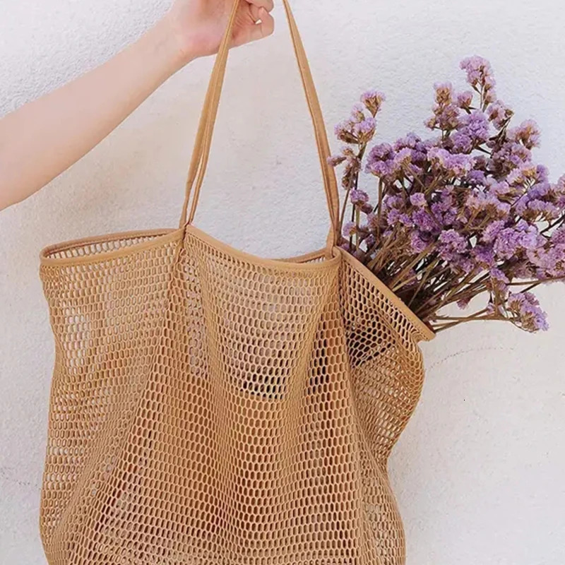 Summer Mesh Handbag Womens Shoulder Bag Beach Bag High Capacity Shopping Bag Womens Storage Bag 241205