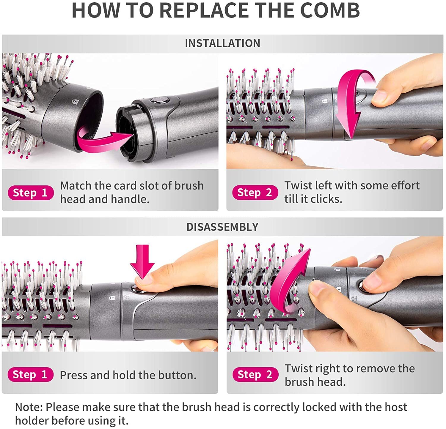 With Interchangeable Head Hair Straightener Curler Comb Brush One Step Styler And Volumizer Ion Blow Dryer