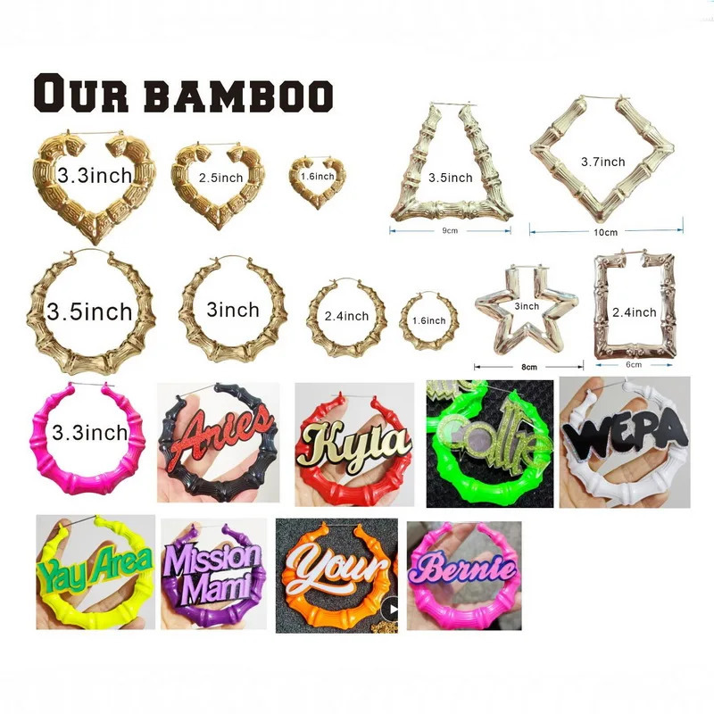 Customized Name Earrings Bamboo Style Customized Earrings Words Declaration Earrings C3 241209