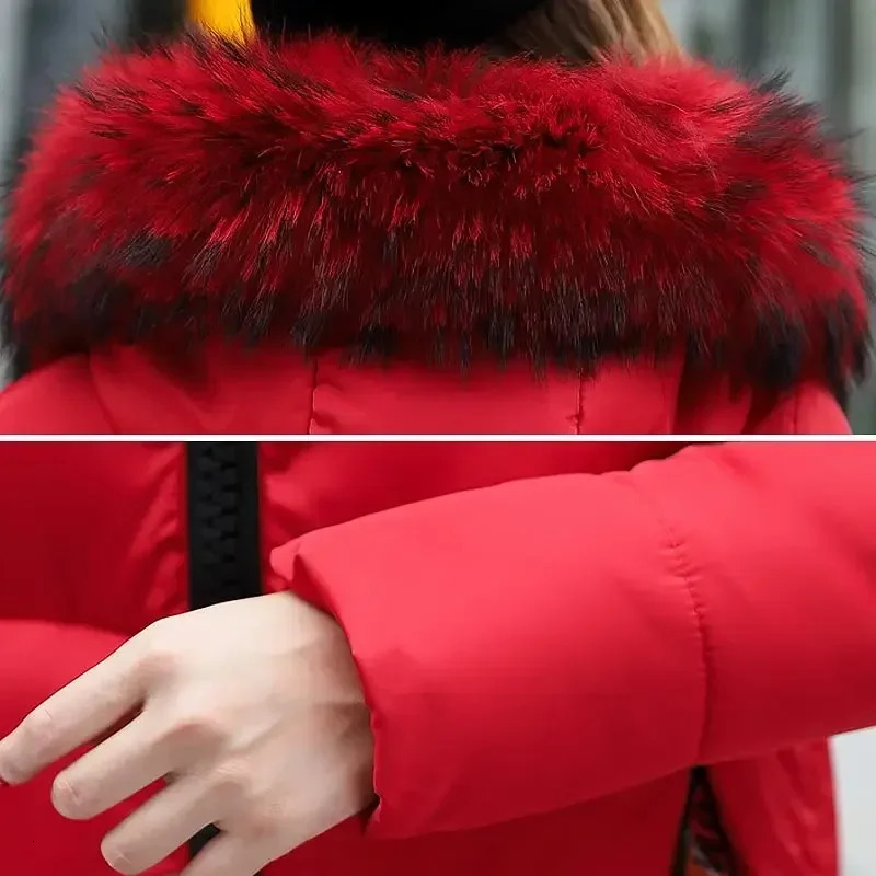 Winter coats women down jackets long slim solid color coat female Jackets outerwears woman parkas clothes zip fur collar 241209