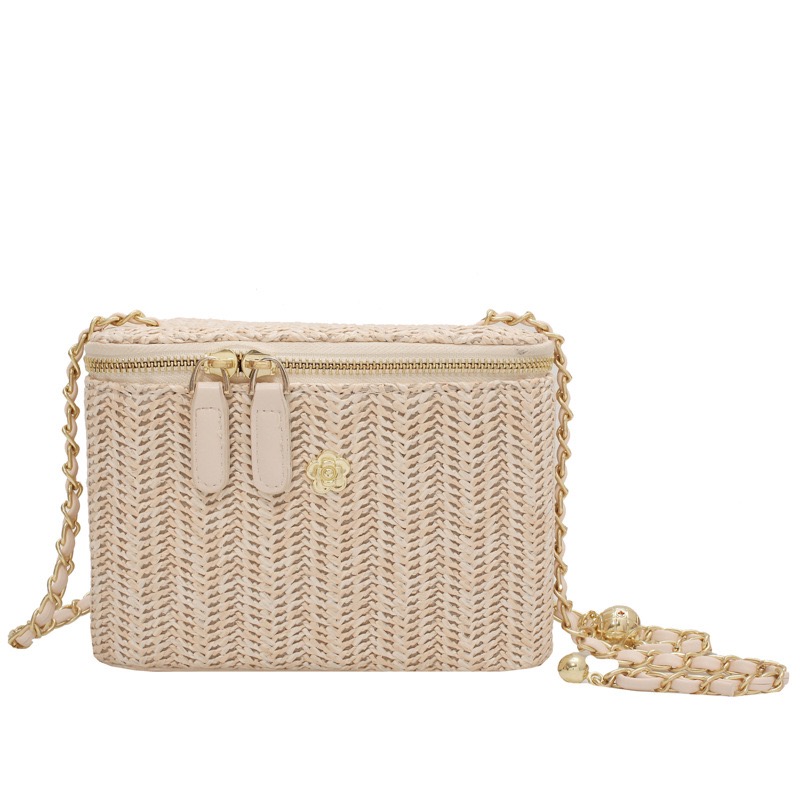 Free Shipping Trendy 2024 Straw Woven Fashion Box Small Square Cross Shoulder Chain Bohemian Style Mobile Phone Bag