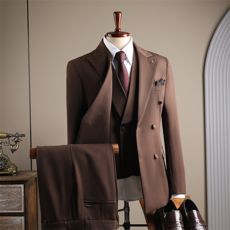 L825 Men's three-piece suit double-breasted casual men's wool suit groom groomsmen dress