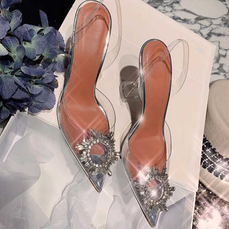 2022 Brand Womens Pump Luxury Crystal Strap High Heels Womens Summer Shoes Pump Womens High Heels Party Shoes Size Up Y241209