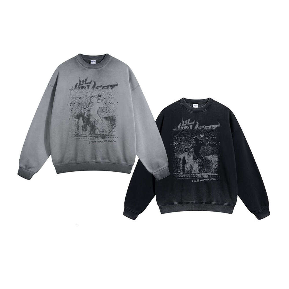 2024 Autumn New Product: Anti Bottom Stir Fry Color Old White Ink Digital Direct Spray Printed Round Neck Men's Sweatshirt