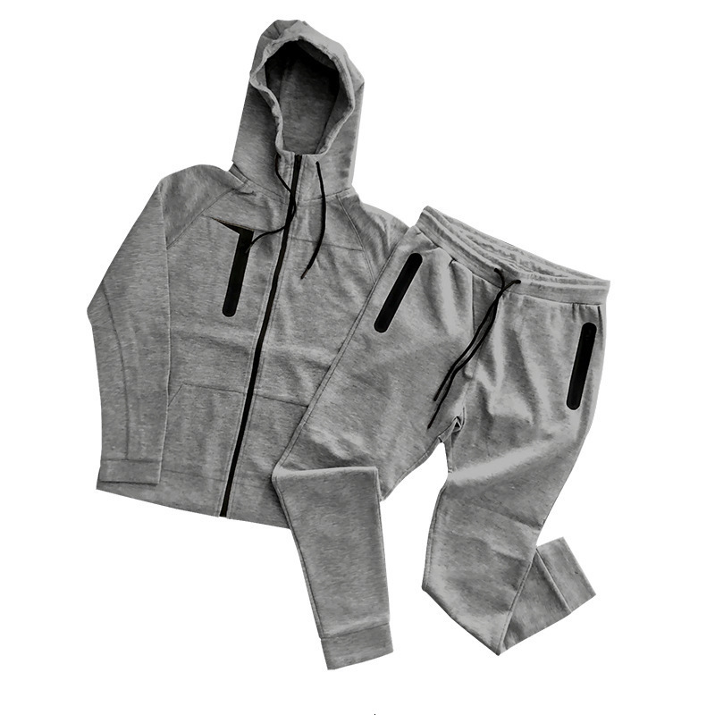 designer hoodie foreign trade european and american sports fitness and leisure set for men's autumn new style youth air layer hooded zipper men&#