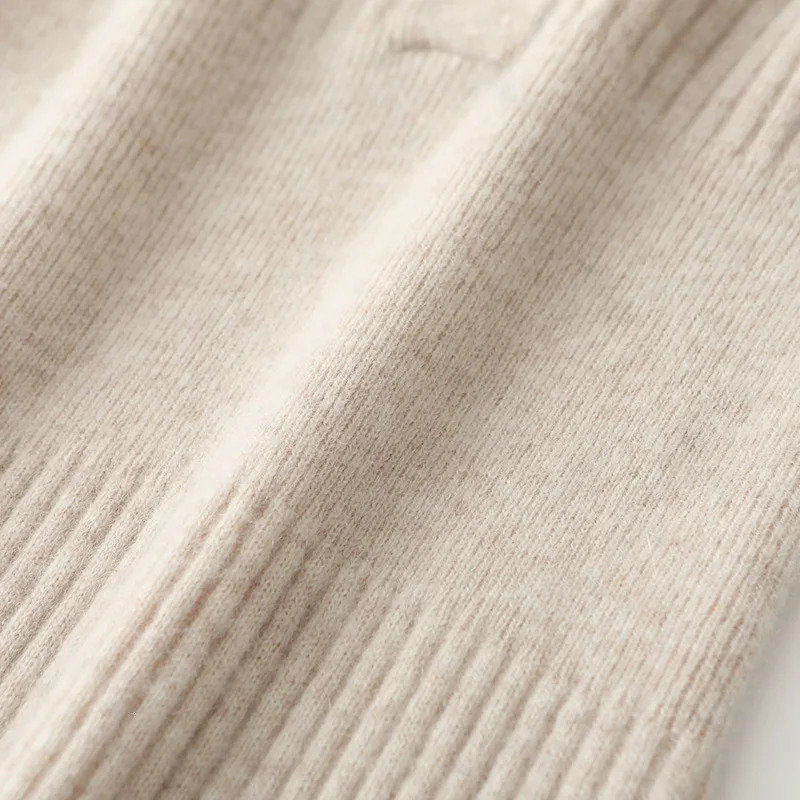 Womens 100% Merino wool sweater for autumn and winter with medium length V-neck buttons ultra-thin zipper soft cashmere dress womens knitted 241206