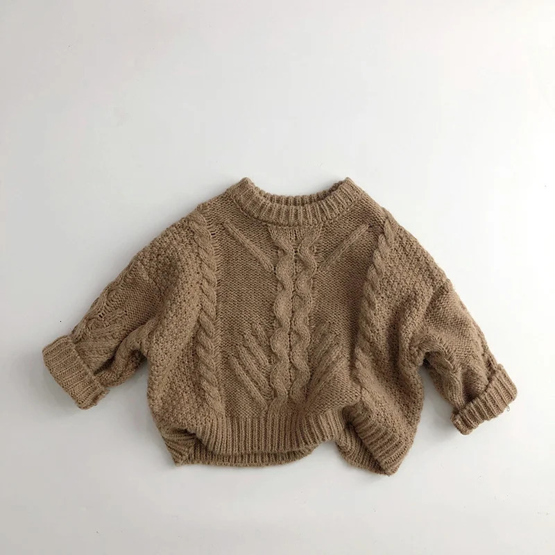 Korean style simple childrens baby sweater autumn/winter boys knitted twisted drawstring girls loose and warm knitted top 241210