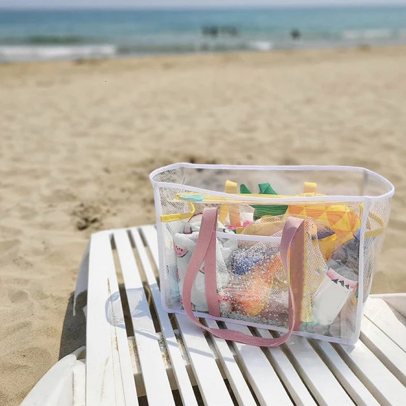 Large capacity transparent jelly shoulder bag portable beach travel bag PVC waterproof mother washing bag fitness and swimming bag 241205