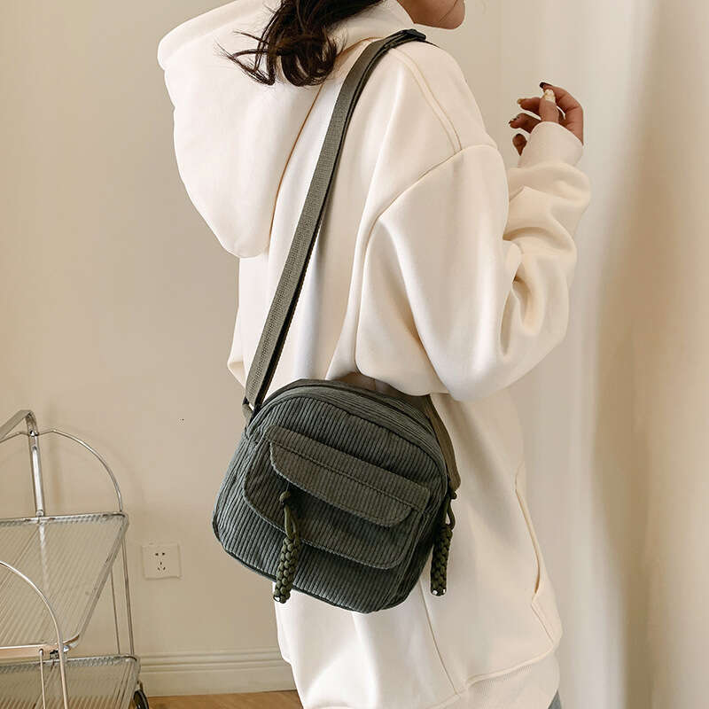 Corduroy Spring New Fashionable Solid Color Casual Cloth Campus Style Female Single Shoulder Crossover Small Bag Trendy Fashion Quality Classic B2