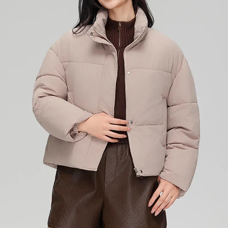 Mock Neck Buttons Jacket Zipper Pockets Thicken Cottonpadded Casual Cotton Warm Parkas Women Autumn Winter 241209