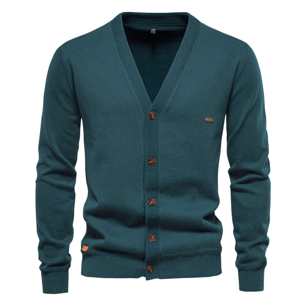2024 Autumn/Winter New European and American Men's Cardigan High Quality Business Solid Color Knitted Sweater