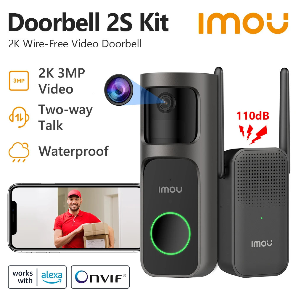 IMOU Video Doorbell 2S Set 5000mAh Rechargeable Battery 30 ° Pan Camera Human Detection Bidirectional Intercom Waterproof 100% Cordless Chime Clock 24