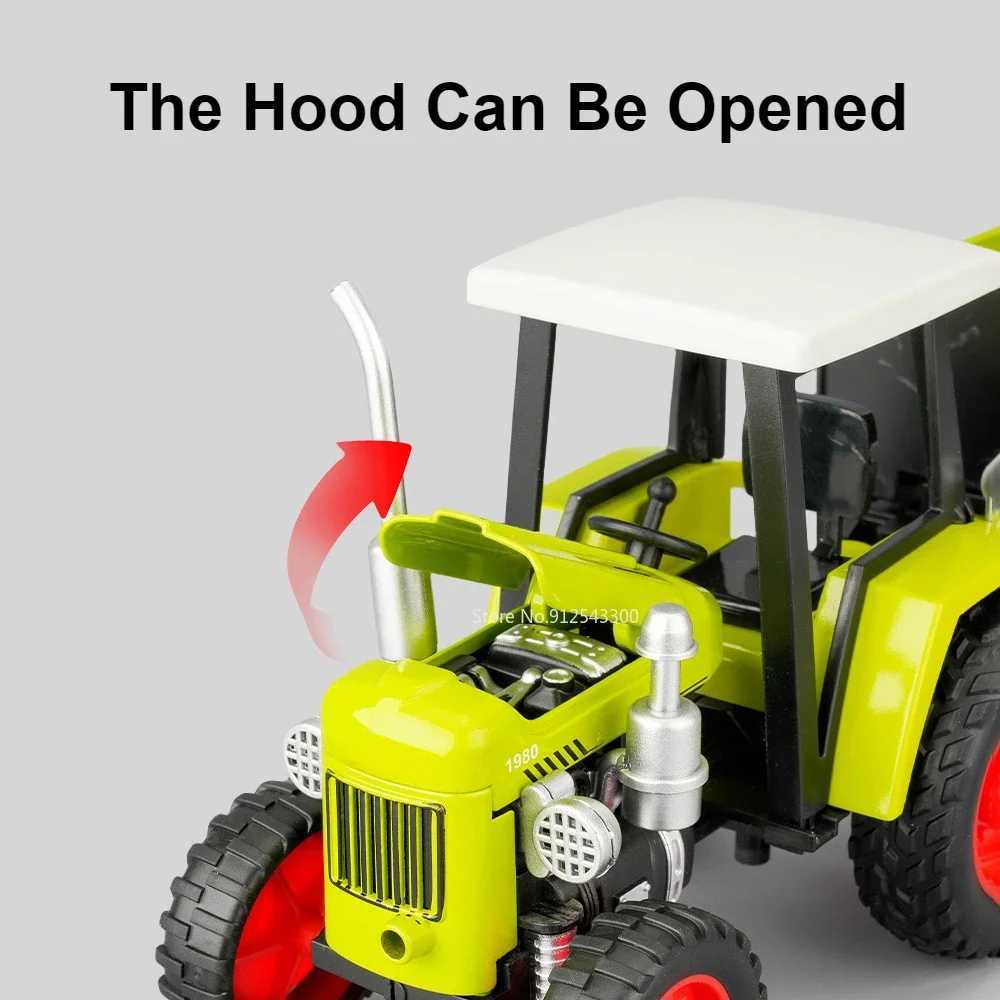 1 24 four-wheel walking tractor model toy alloy body rubber tire retro agricultural vehicle model sound light slider gift X241209