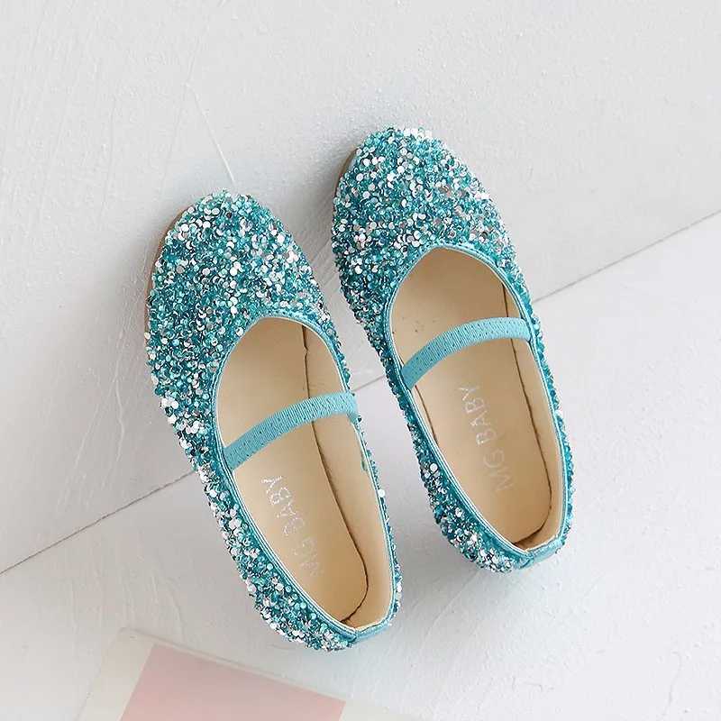 Autumn Girls Princess Shoes Sequin Children Performance Beau Pointed Toe Teen Girl Bling Wedding Ballet Flats Leather ShoesXJ241209