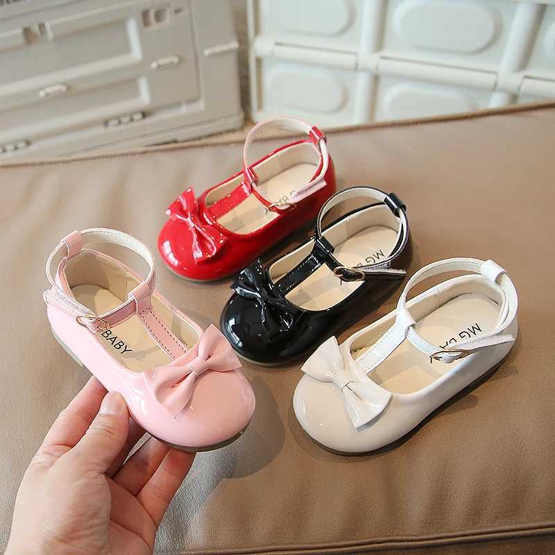 Newest Spring Autumn Baby Girls Fashion Patent Leather Big Bow Princess Mary Janes Par Shoes Solid Color Student Flats ShoesXJ241209