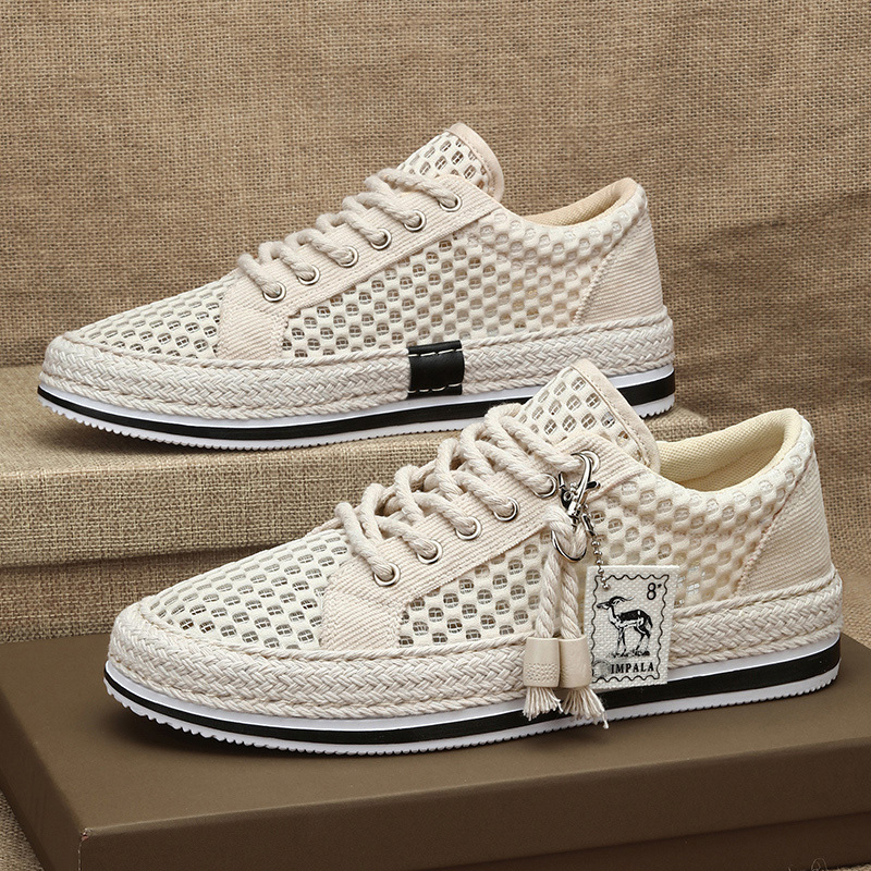 2025 New Designer Straw Fisherman Rope Buckle Decorative Outdoor Breathable Mesh Sports Academy Youth Men's Fashion Shoes